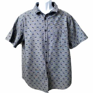 Batman, Short Sleeve Button Down Batman Print Shirt Top